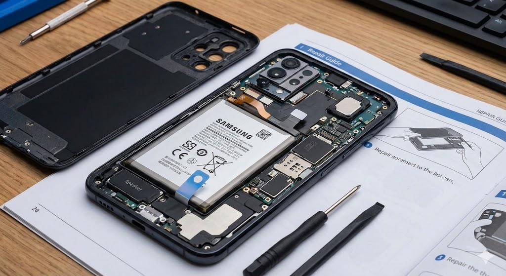 modern smartphone disassembled