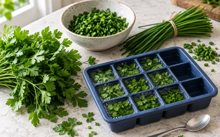 How to freeze fresh herbs in useful small portions